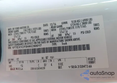 2017 Ford F-150 Xl from USA, damaged, VIN 1FTEX1CF5HKC50017